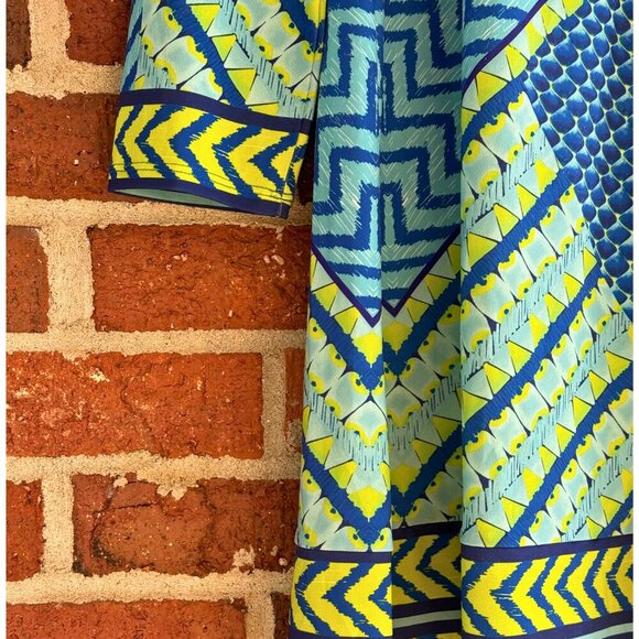 Hale Bob Geometric Print Dress | Size L | Blue Green Yellow Bold Pattern - Picture 3 of 7